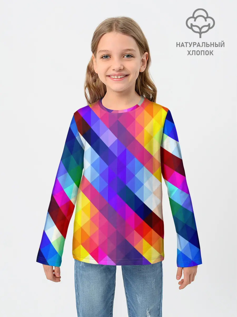 Детский лонгслив / Пиксельная радуга