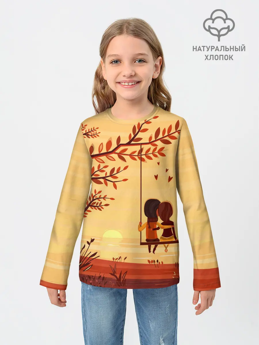 Детский лонгслив / Романтика. Пара на качелях