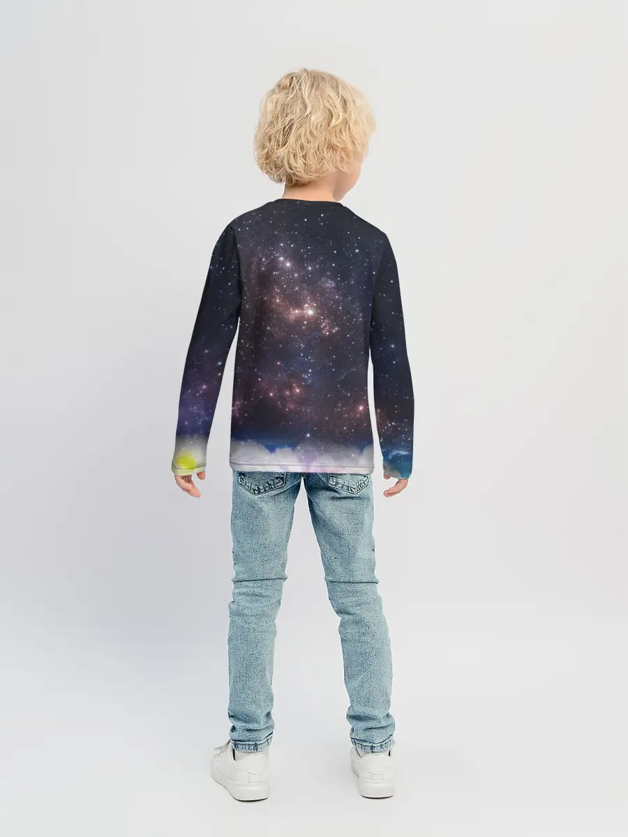 Детский лонгслив / Мопс на курице в космосе