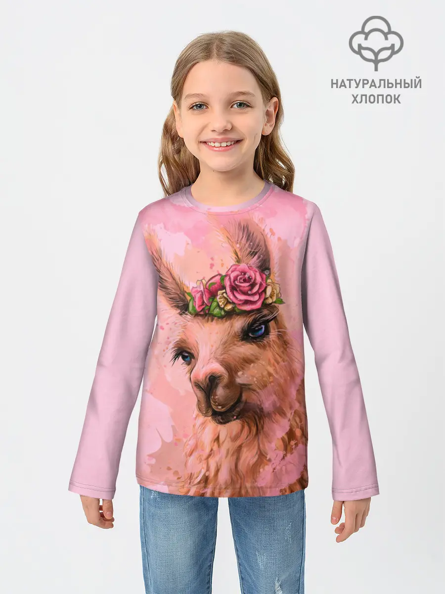 Детский лонгслив / лама с цветами