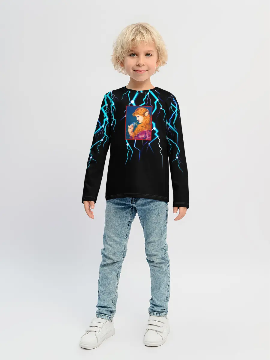 Детский лонгслив / МОЛНИИ ДЕВУШКА ЦВЕТЫ