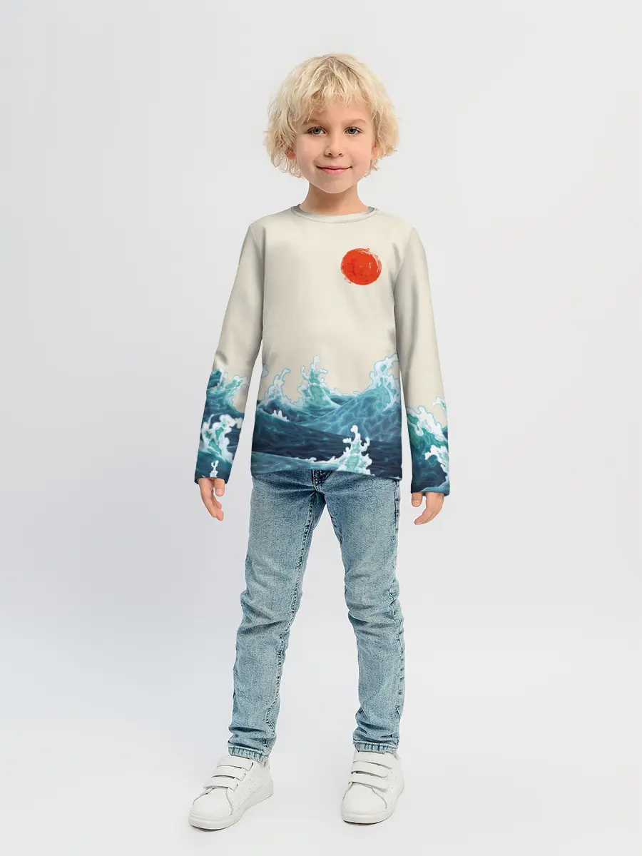 Детский лонгслив / Японский Стиль Волны и Солнце
