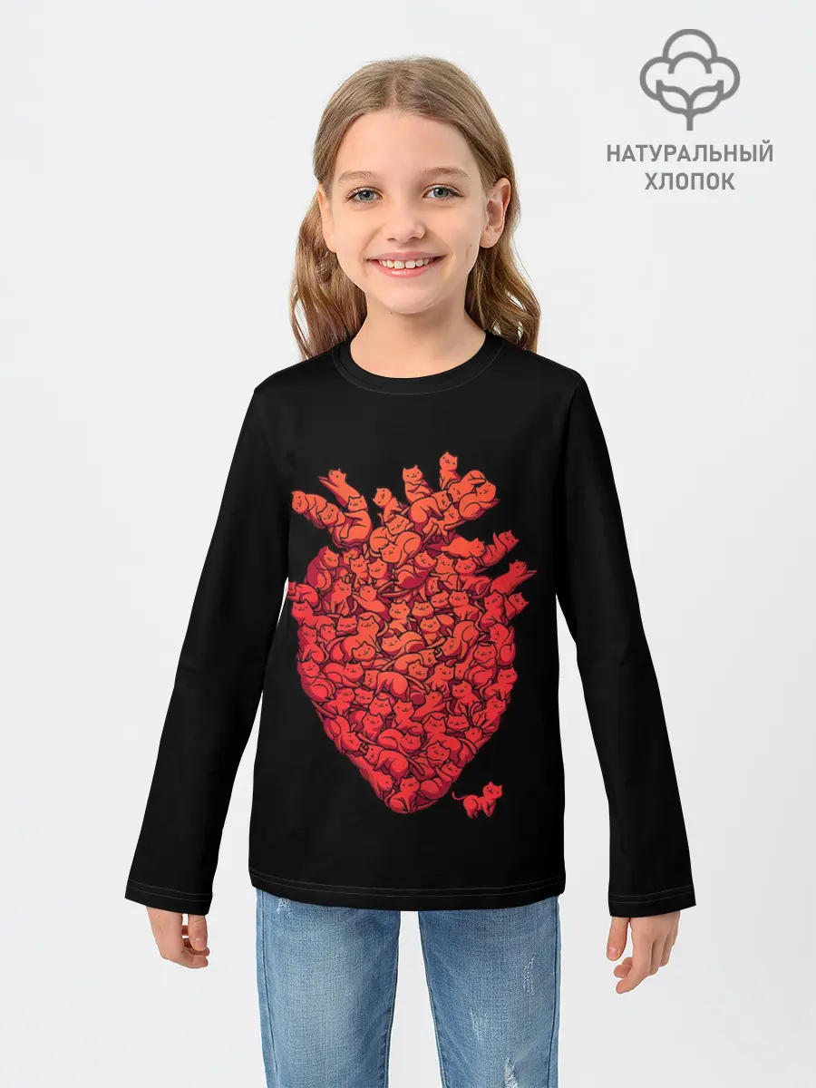 Детский лонгслив / Сердце Из Котиков