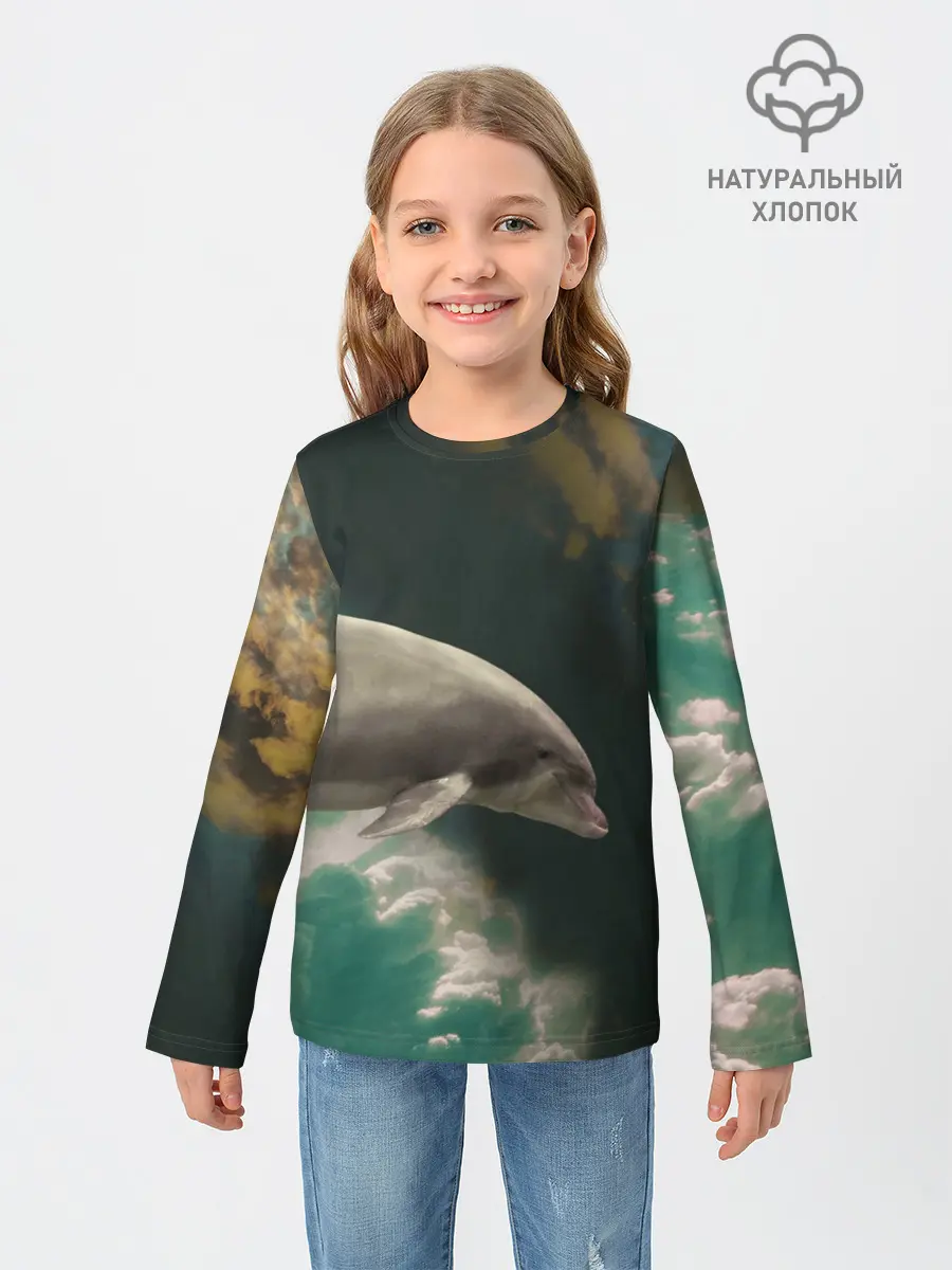Детский лонгслив / Дельфин в облаках