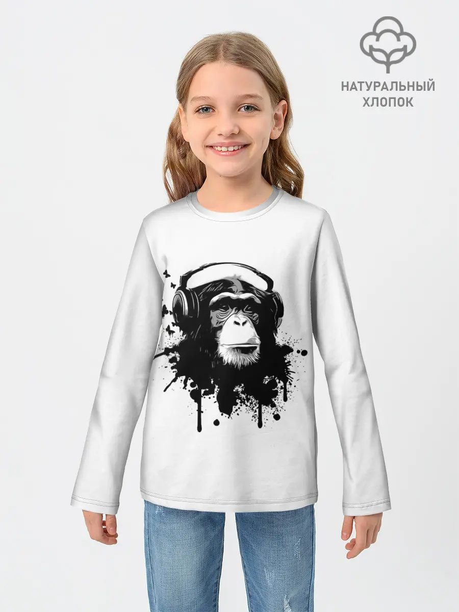 Детский лонгслив / Обезьяна Меломан