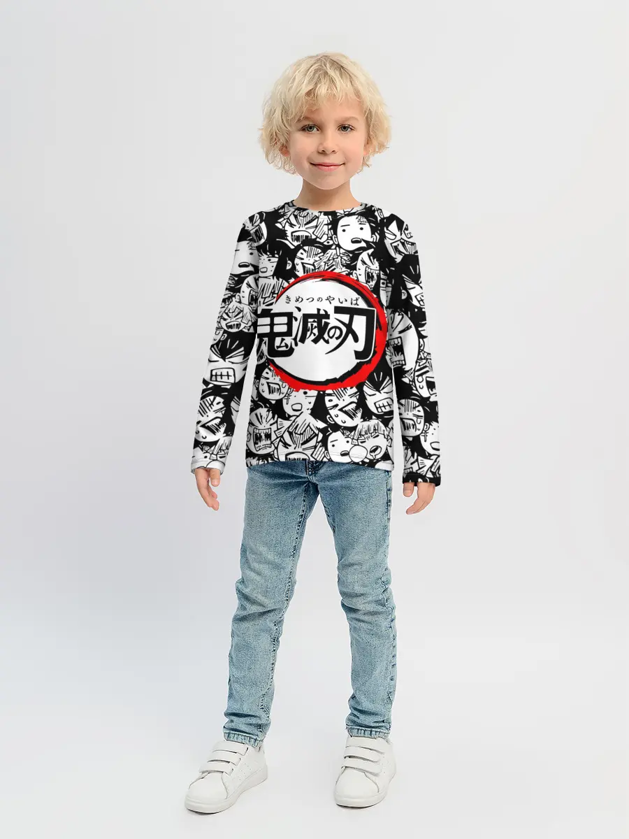 Детский лонгслив / DEMON SLAYER / ЛИЦА / УЗОР