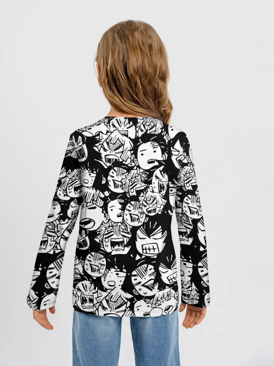 Детский лонгслив / DEMON SLAYER / ЛИЦА / УЗОР