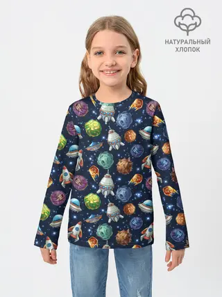 Детский лонгслив / Мультяшные планеты