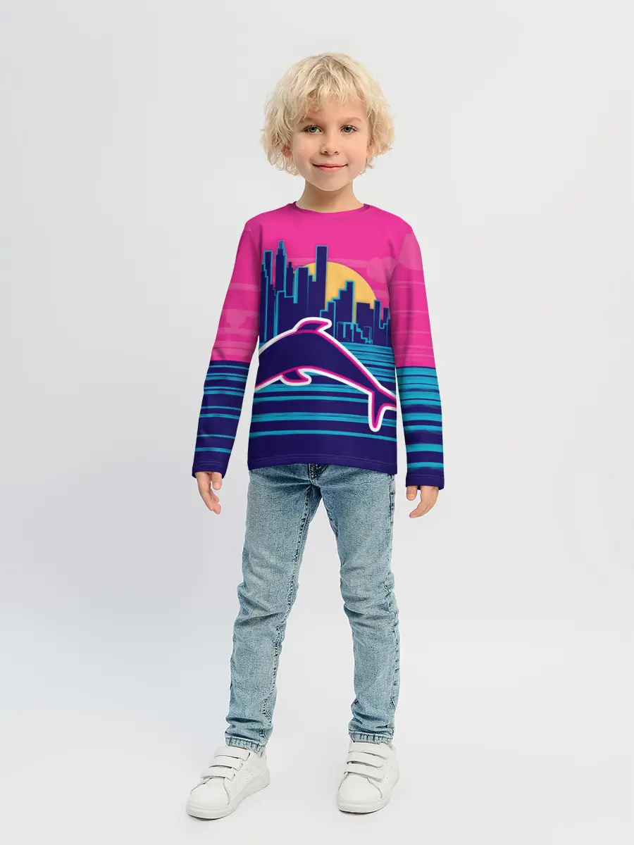 Детский лонгслив / Ретро дельфин