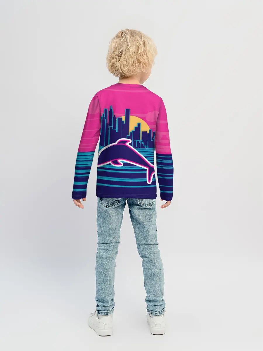 Детский лонгслив / Ретро дельфин