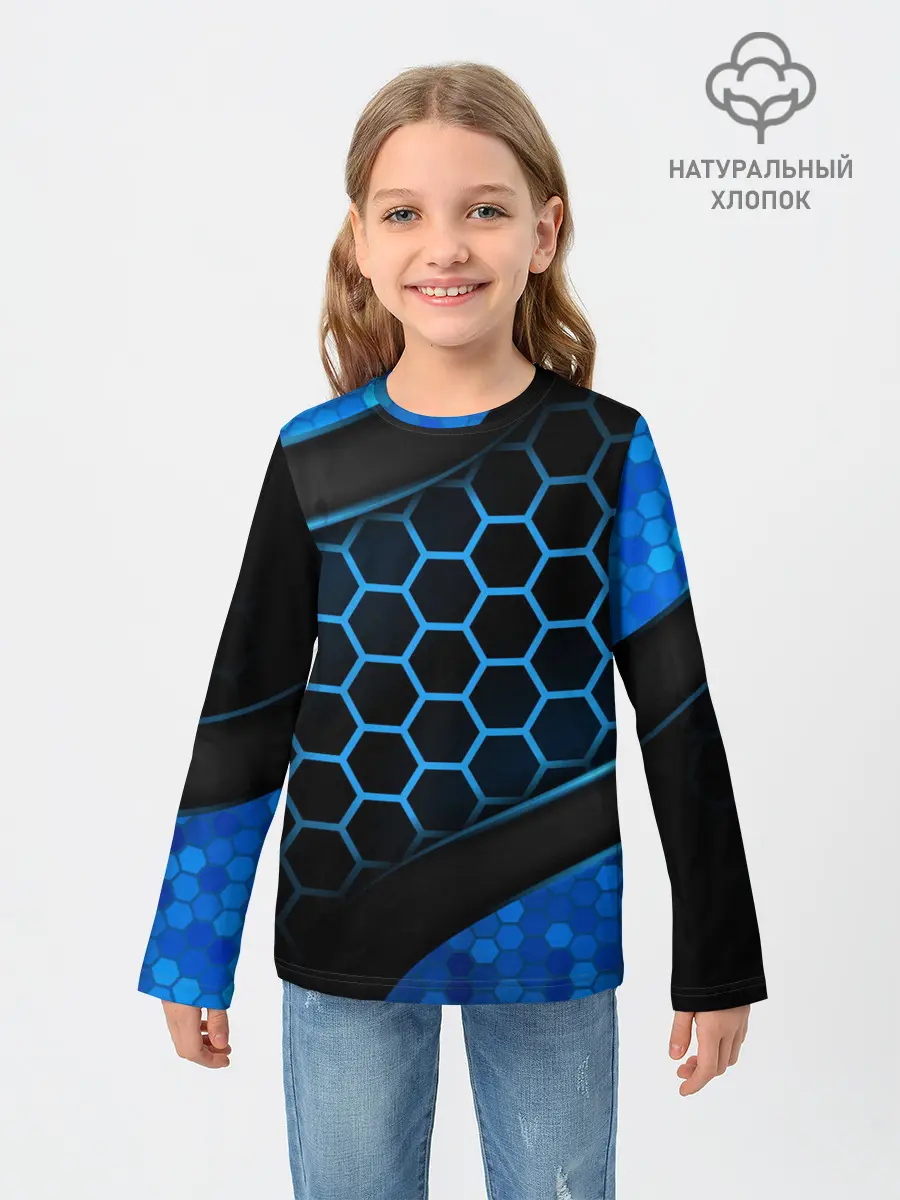 Детский лонгслив / 3D luxury blue 3Д СОТЫ и плиты