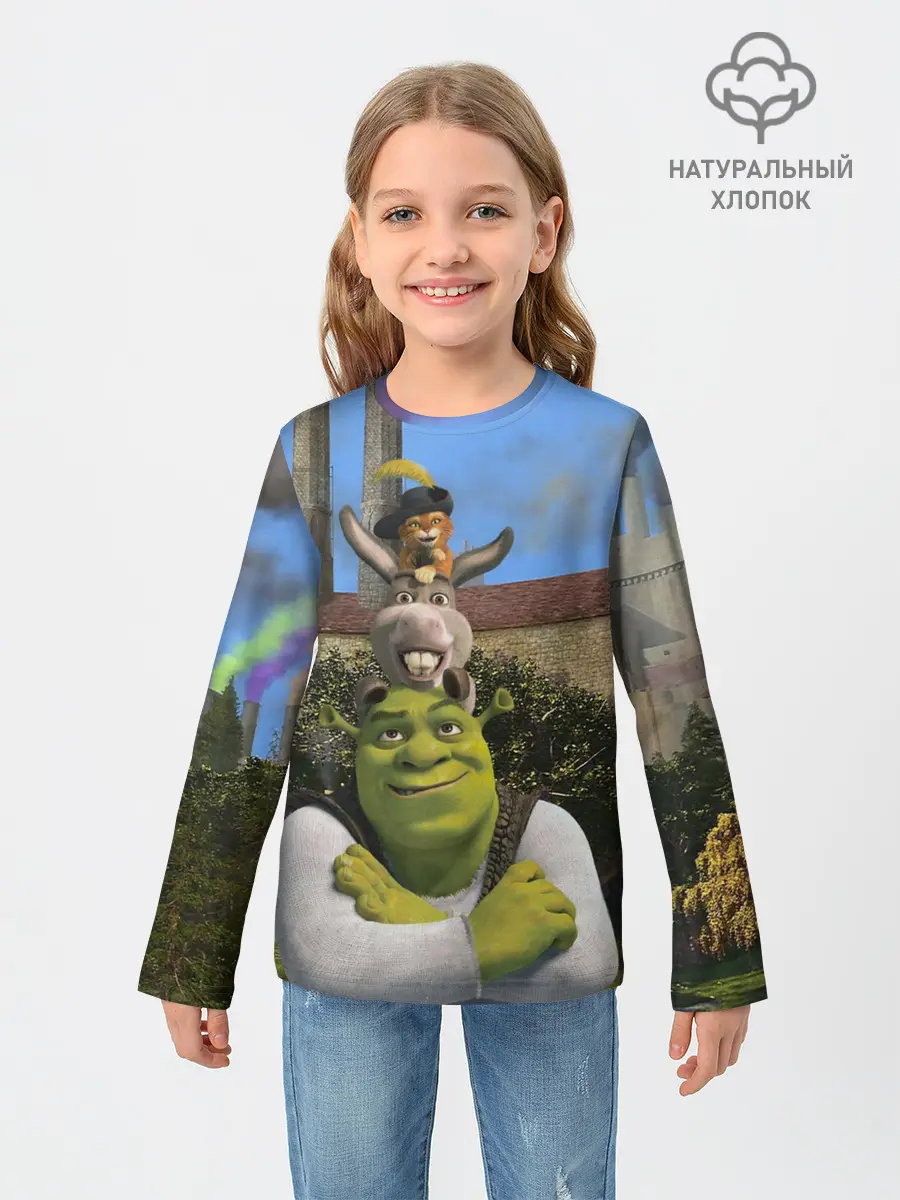 Детский лонгслив / Шрек, Кот и Осёл