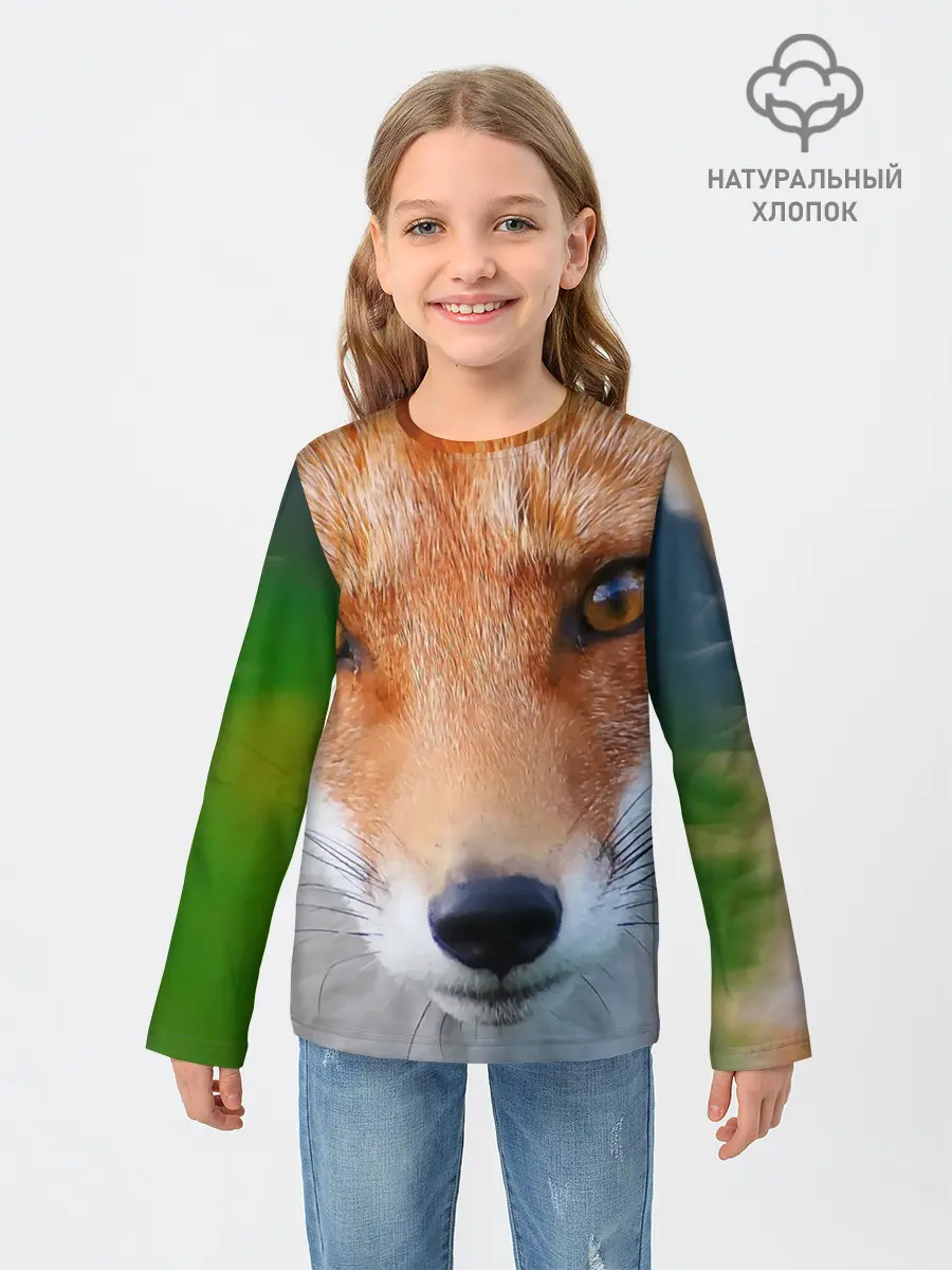 Детский лонгслив / Крупно мордочка лисы