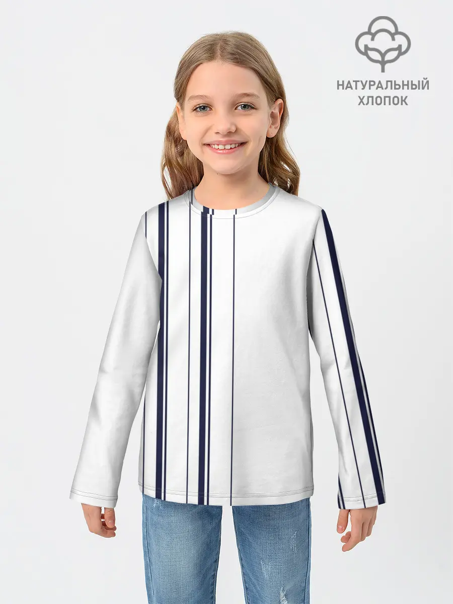 Детский лонгслив / Белые и синие полосы | Stripes