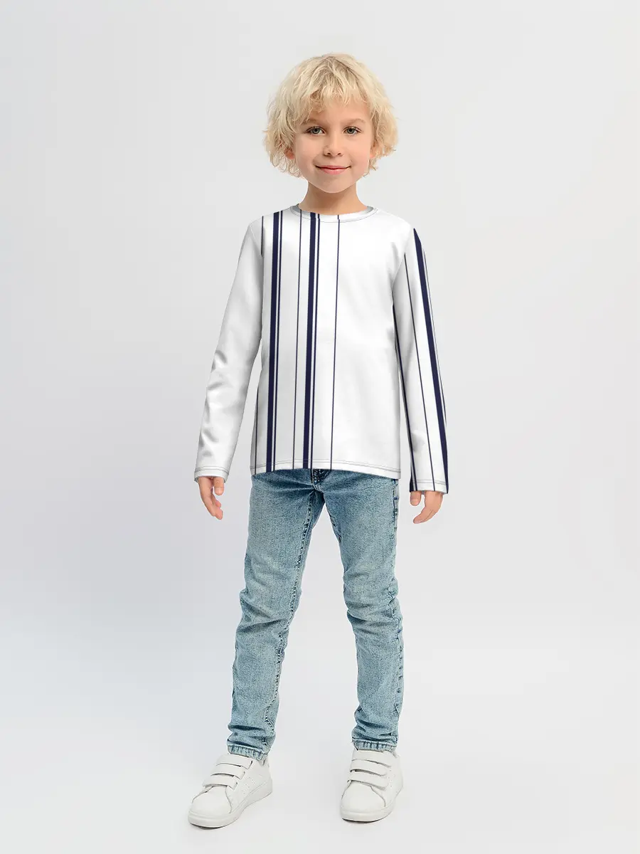 Детский лонгслив / Белые и синие полосы | Stripes