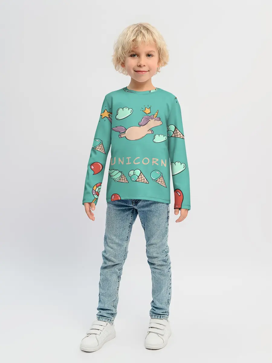 Детский лонгслив / Единорог с мороженкой
