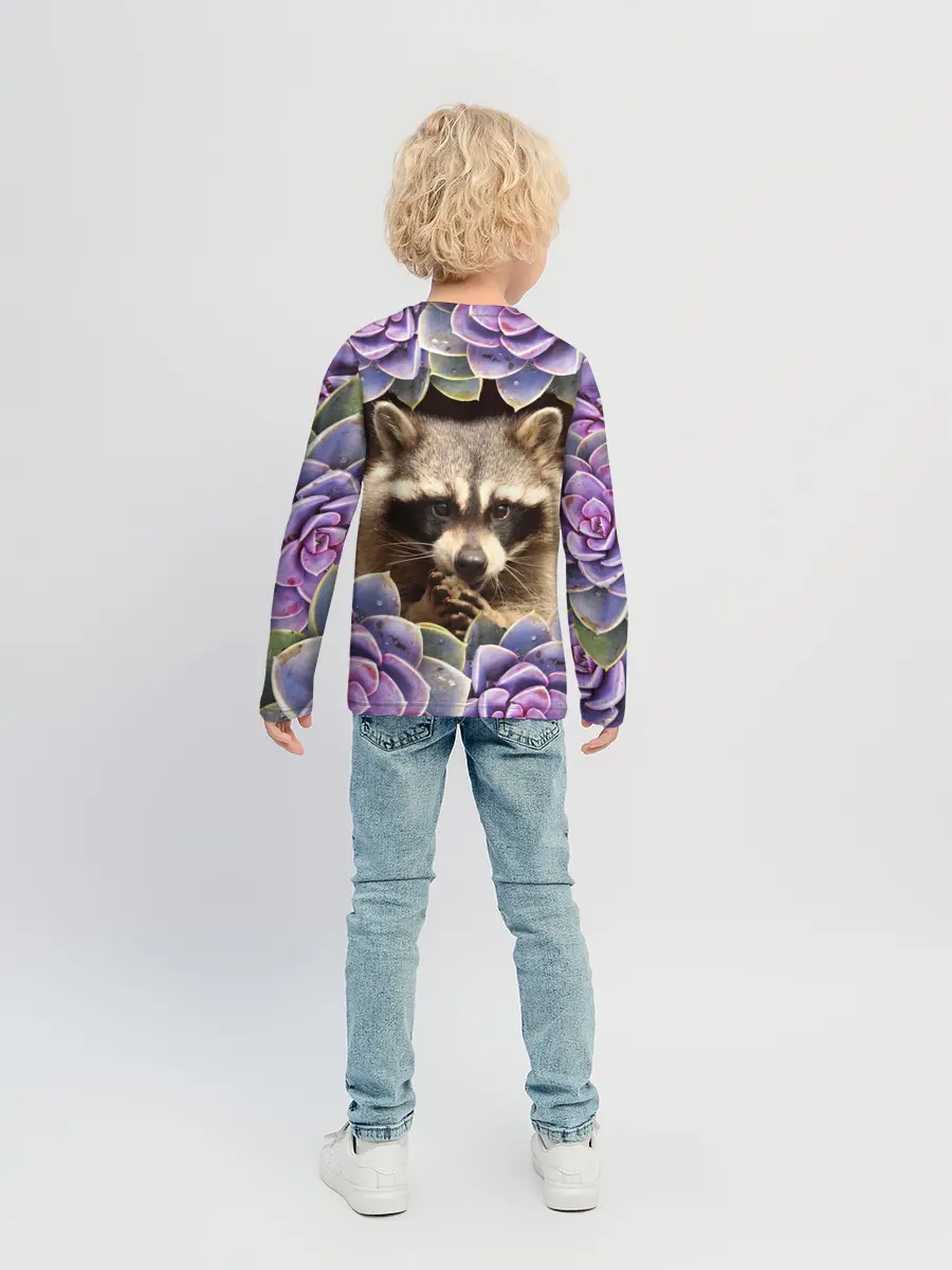 Детский лонгслив / Енот среди цветов