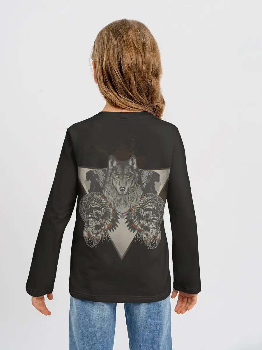 Детский лонгслив / Волк, черепа и индейцы