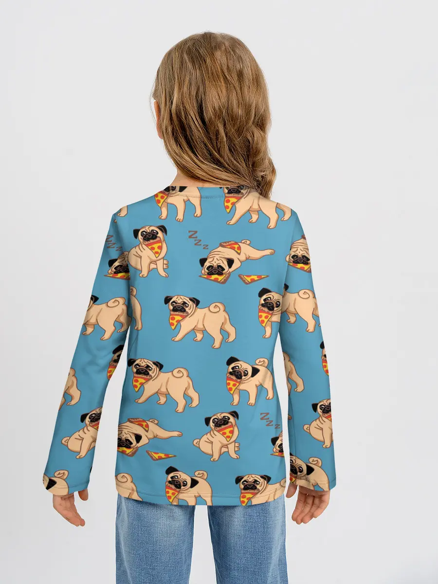 Детский лонгслив / Мопсы с пиццей