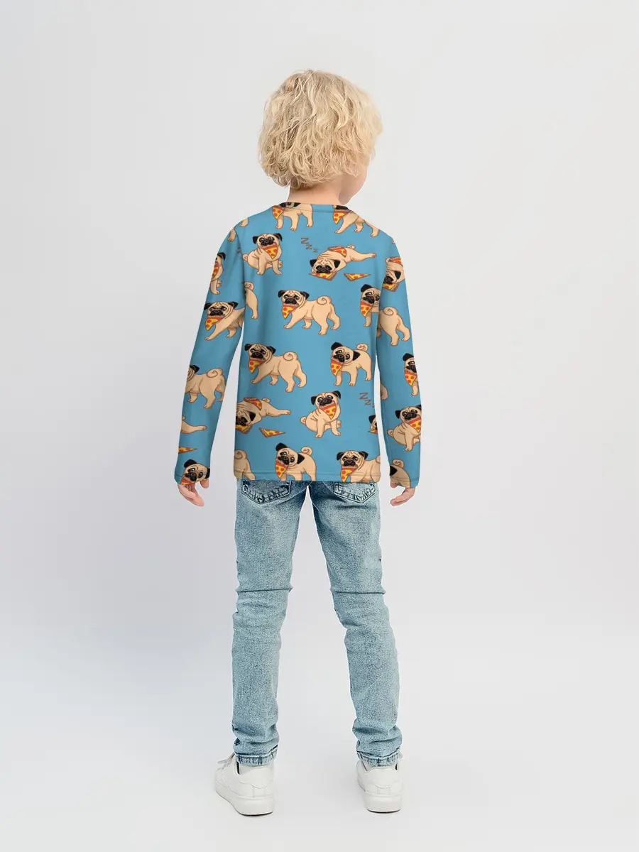 Детский лонгслив / Мопсы с пиццей