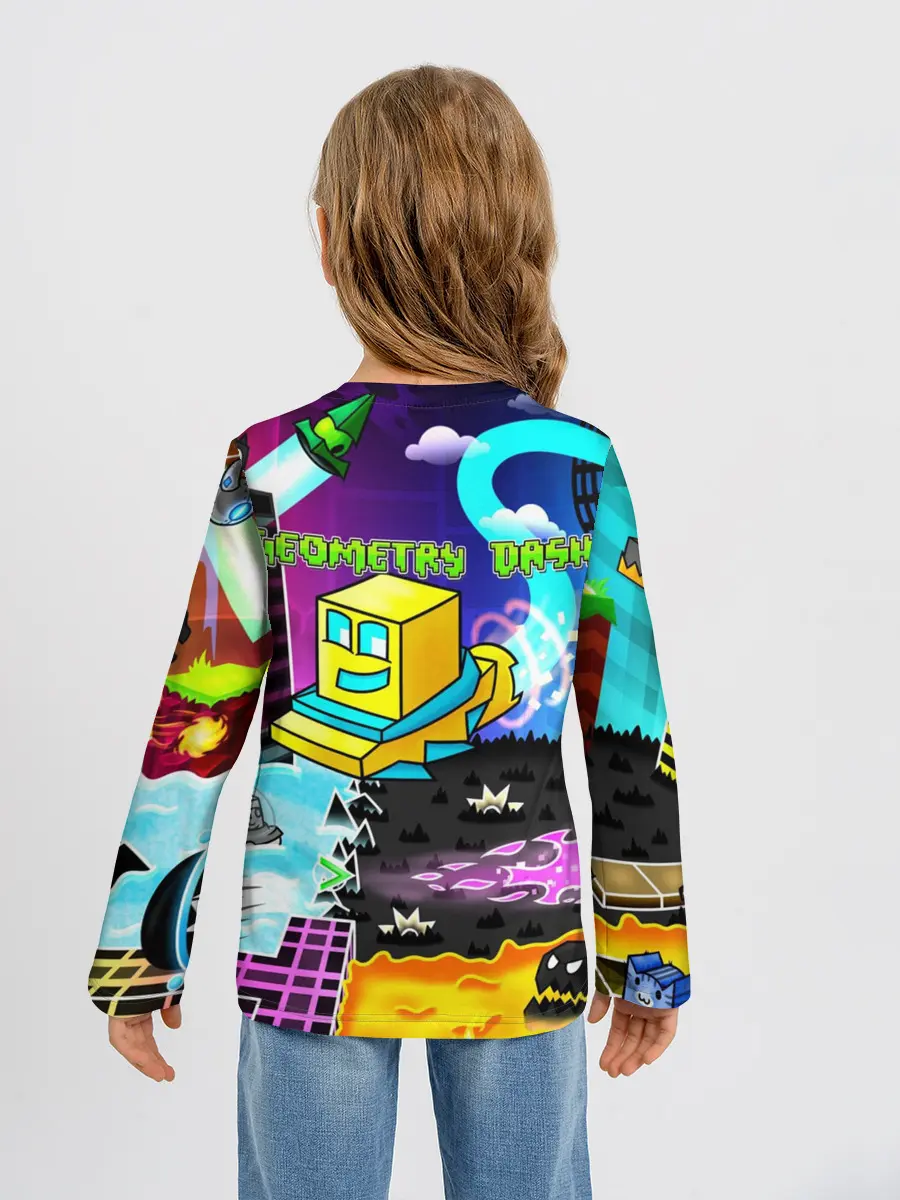Детский лонгслив / Geometry Dash