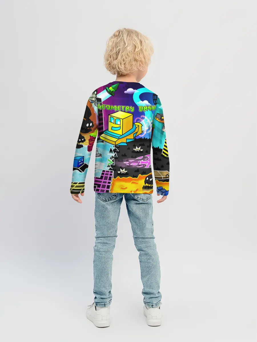 Детский лонгслив / Geometry Dash