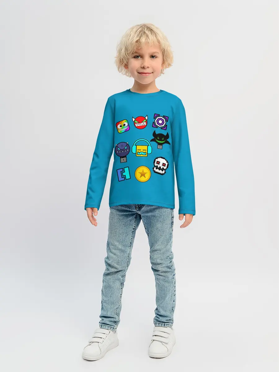 Детский лонгслив / Geometry Dash Icons