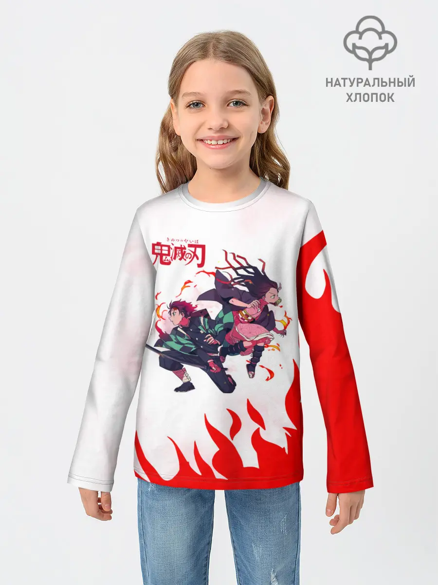 Детский лонгслив / Танджиро и Незуко в огне