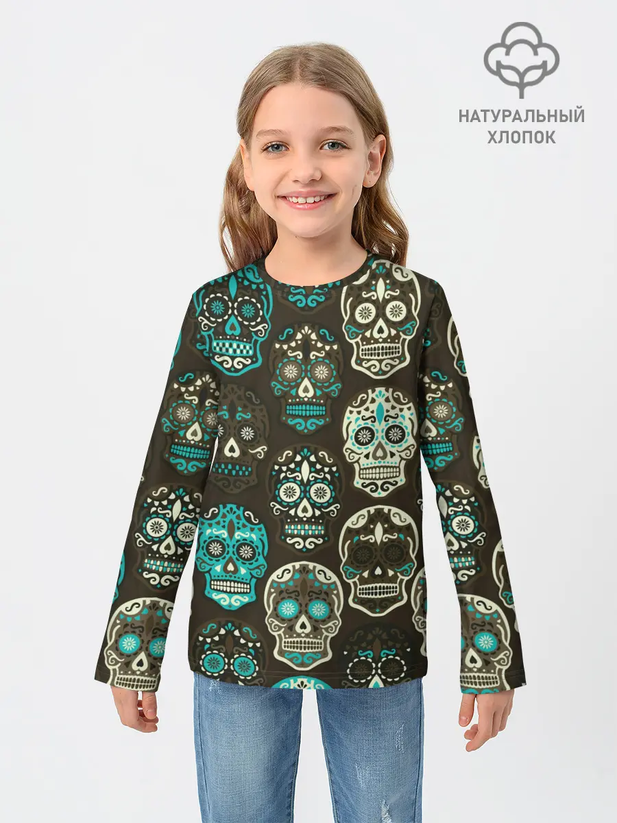 Детский лонгслив / Черепа с узорами