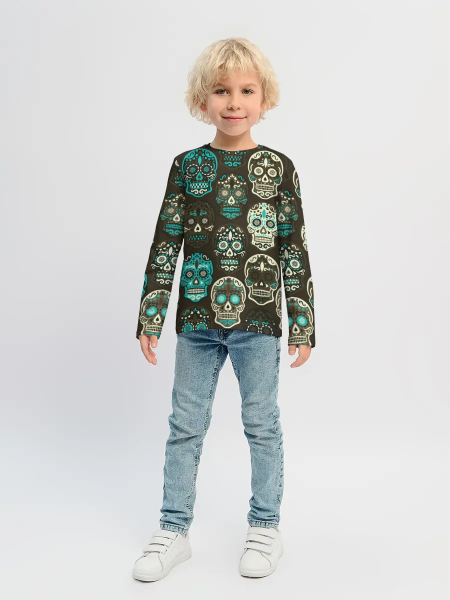 Детский лонгслив / Черепа с узорами