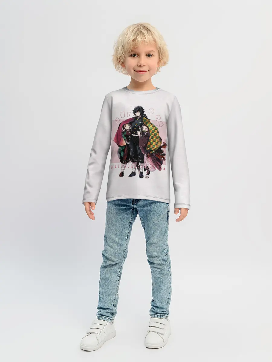 Детский лонгслив / Гию оберегает Танджиро и Незуко