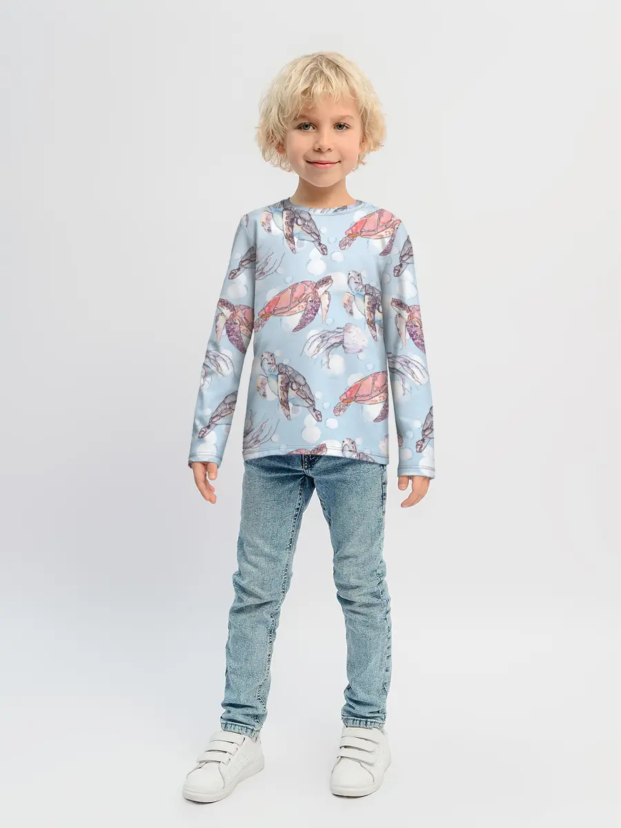 Детский лонгслив / подводный мир черепахи медузы