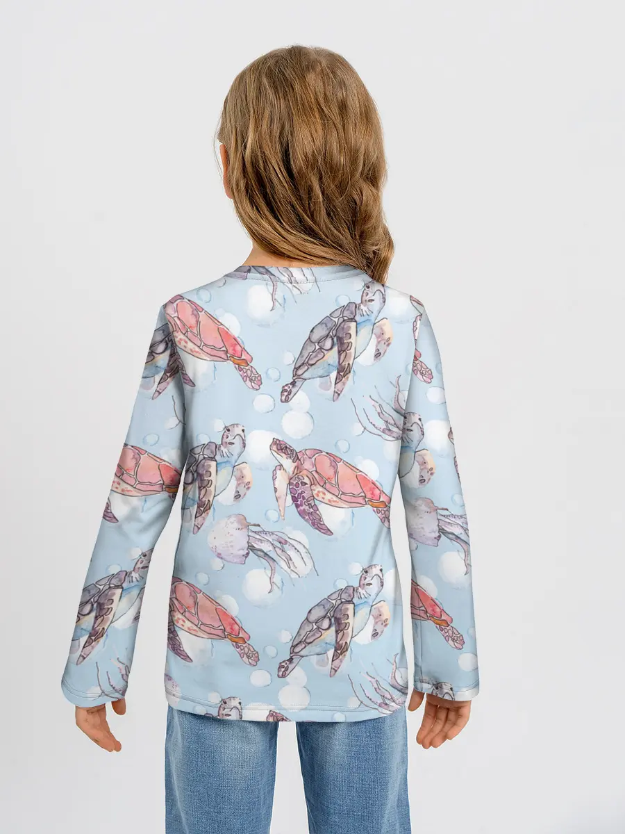 Детский лонгслив / подводный мир черепахи медузы