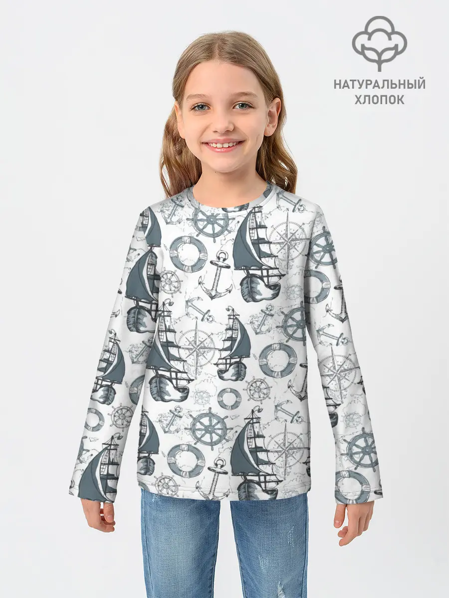 Детский лонгслив / Морской узор Nautical Pattern
