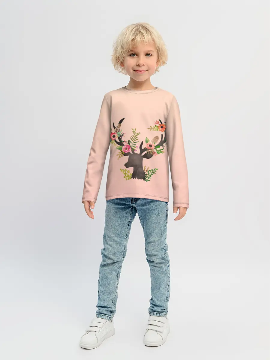 Детский лонгслив / олень рога цветы
