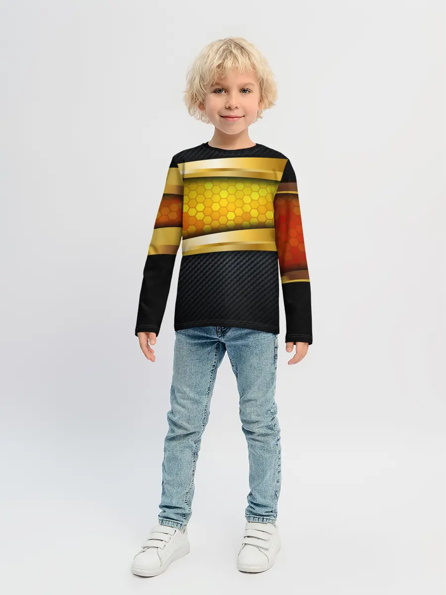 Детский лонгслив / 3D ЗОЛОТЫЕ СОТЫ / БРОНЯ 3Д