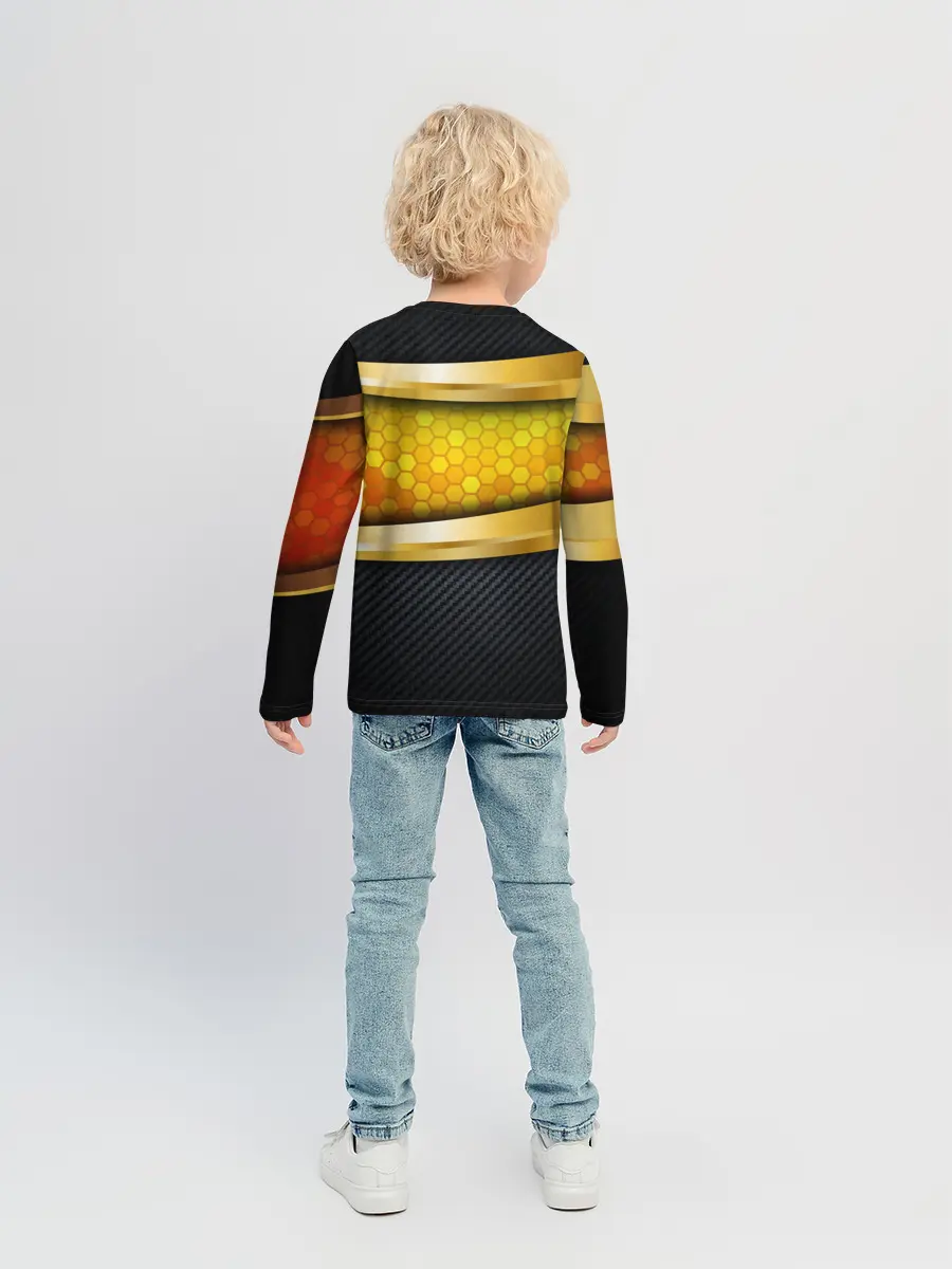 Детский лонгслив / 3D ЗОЛОТЫЕ СОТЫ / БРОНЯ 3Д
