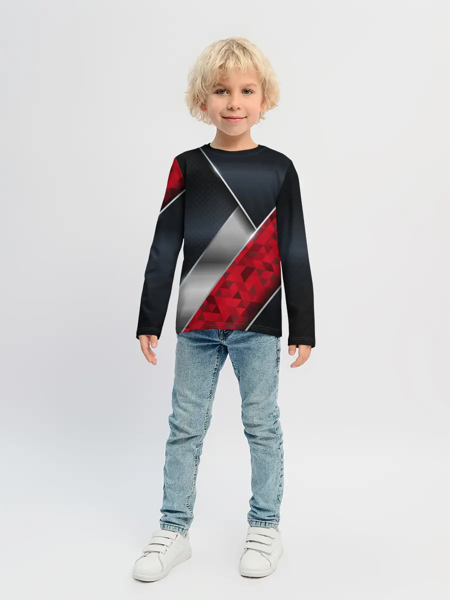 Детский лонгслив / 3D BLACK AND RED METAL