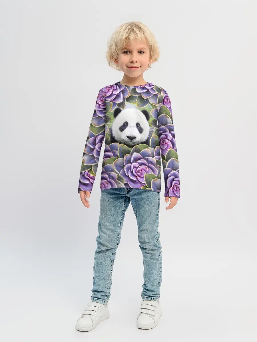 Детский лонгслив / Панда среди цветов