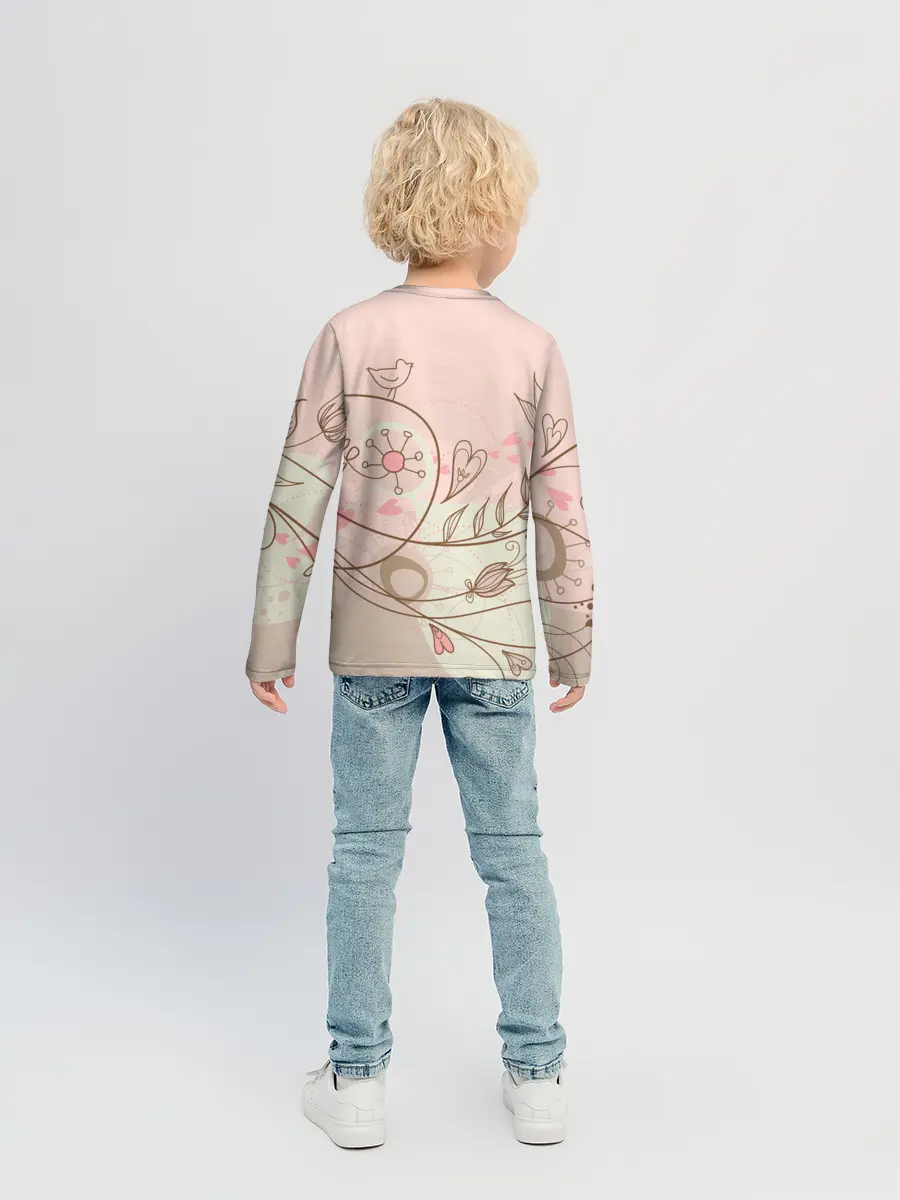Детский лонгслив / Летний узор цветы птичка