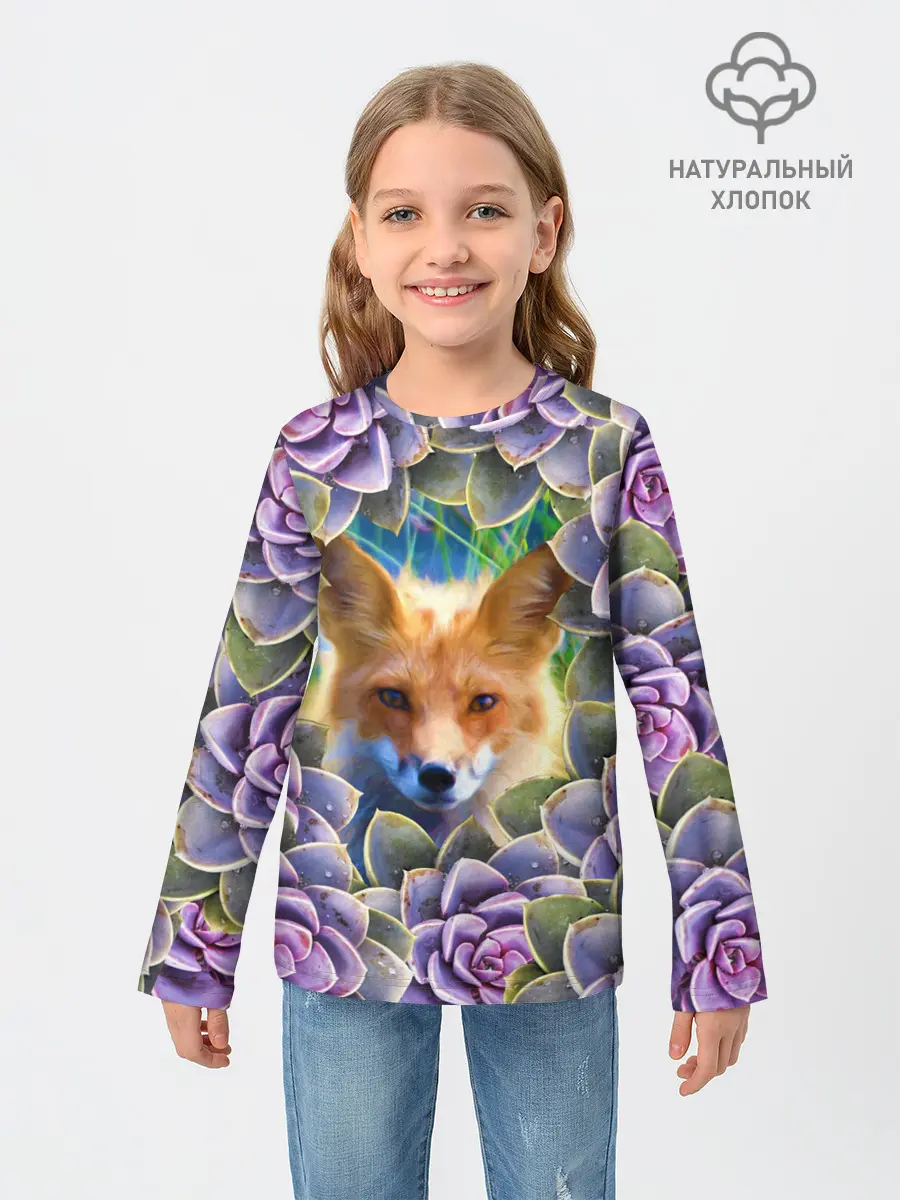 Детский лонгслив / Лиса среди цветов