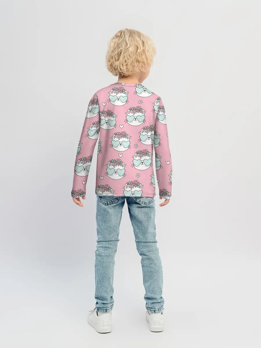 Детский лонгслив / Котики с цвточками