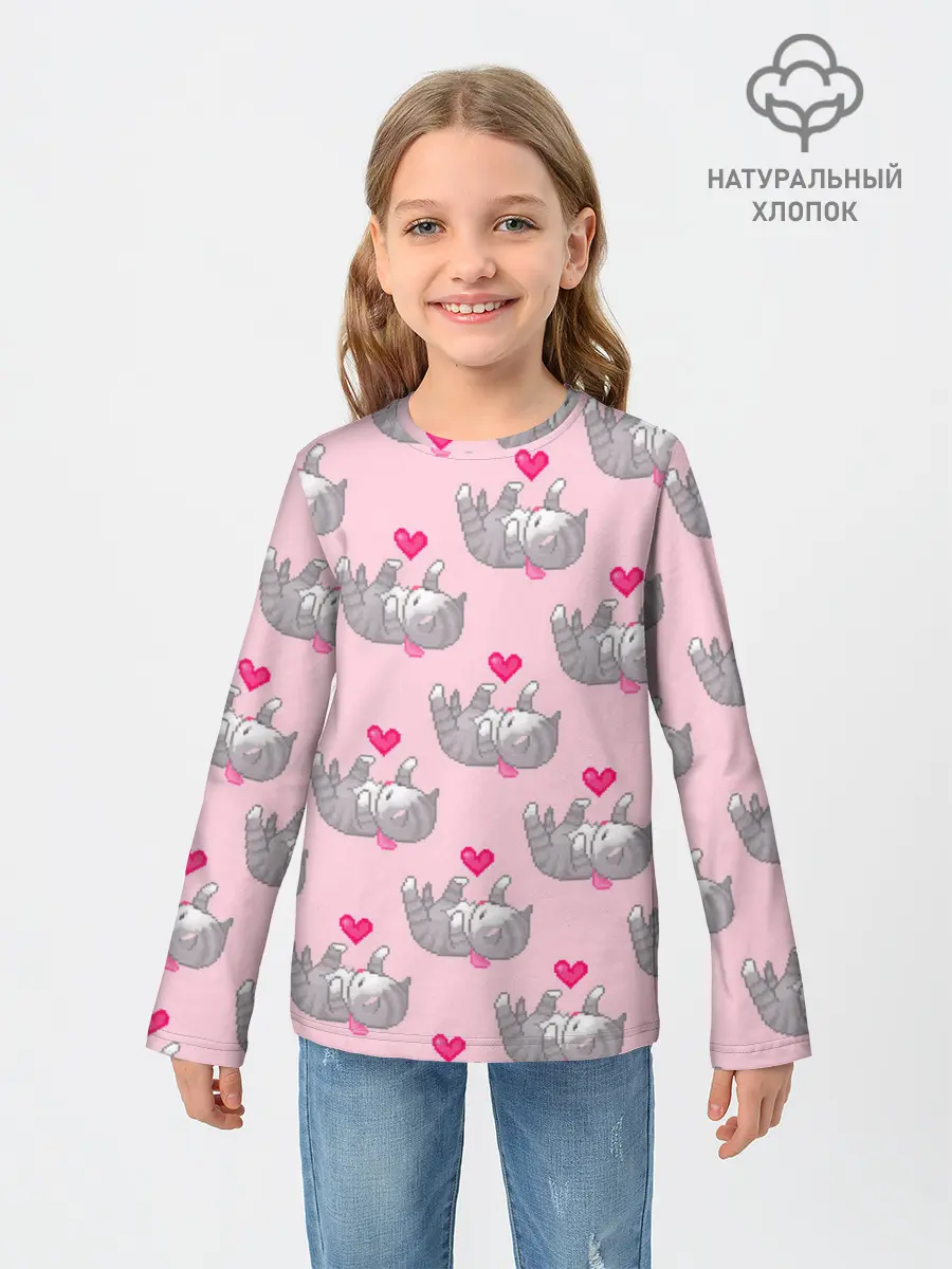 Детский лонгслив / Пиксельные котики