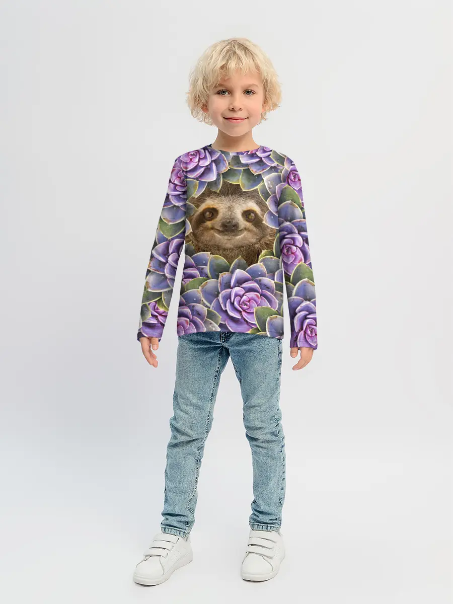 Детский лонгслив / Ленивец среди цветов
