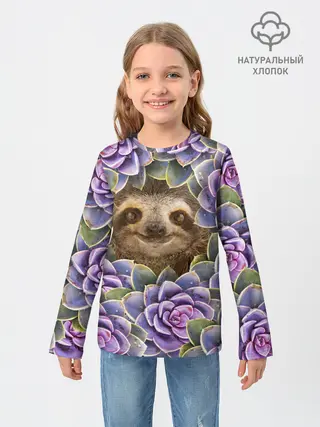 Детский лонгслив / Ленивец среди цветов