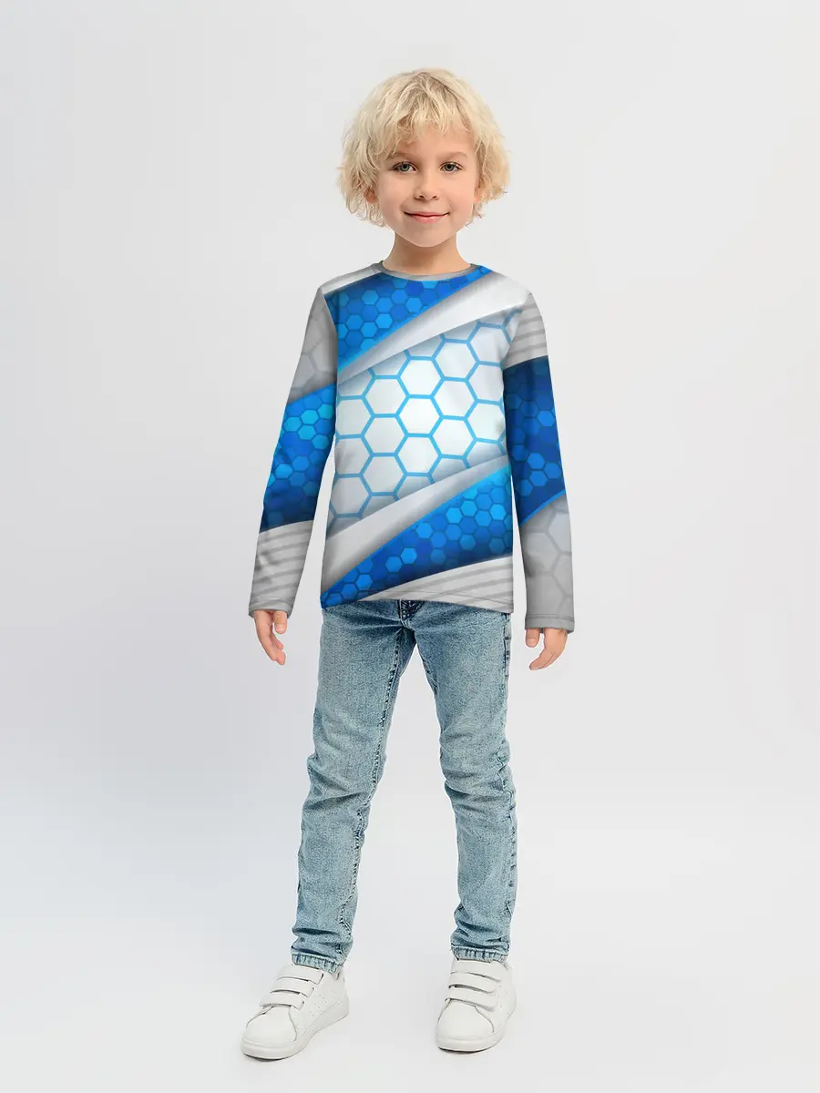 Детский лонгслив / 3D AQUA БРОНЯ ОБЪЕМНЫЕ СОТЫ