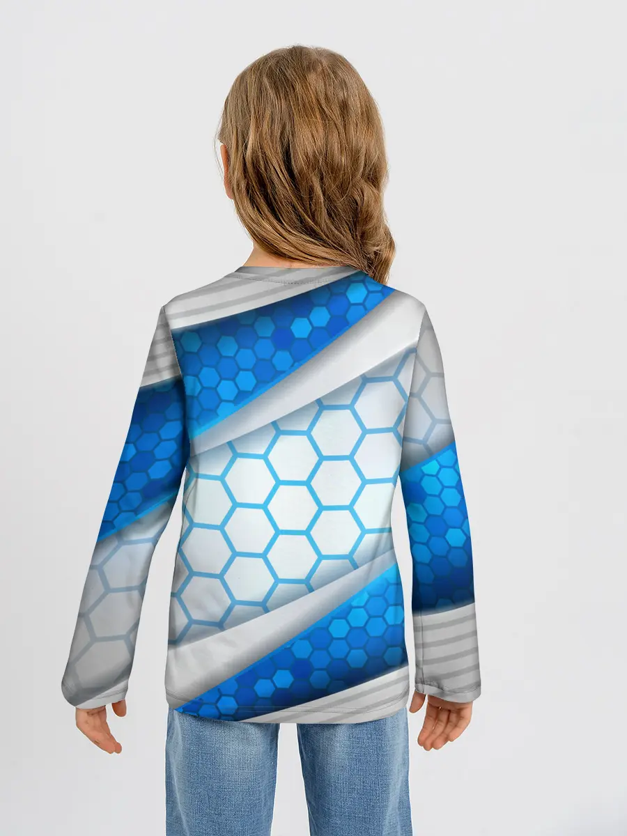 Детский лонгслив / 3D AQUA БРОНЯ ОБЪЕМНЫЕ СОТЫ