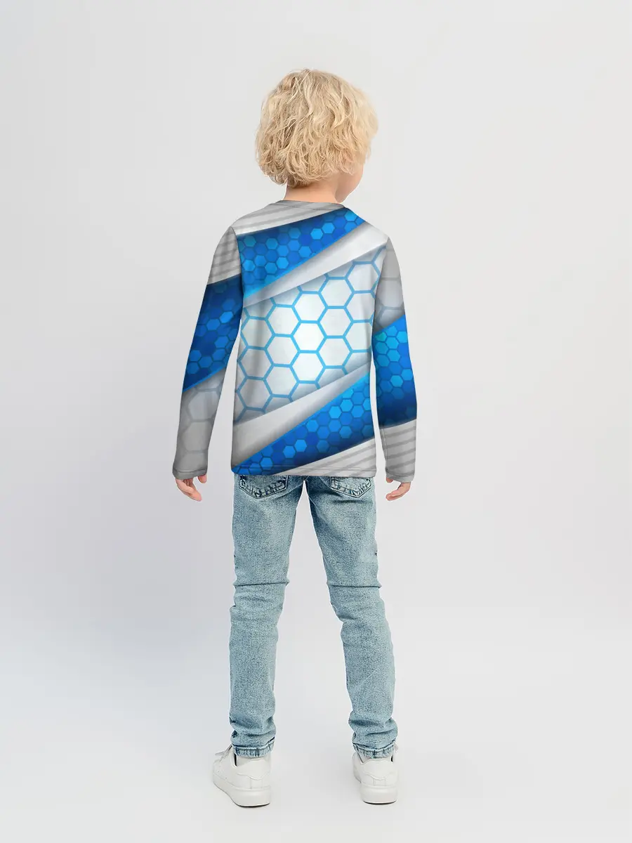 Детский лонгслив / 3D AQUA БРОНЯ ОБЪЕМНЫЕ СОТЫ