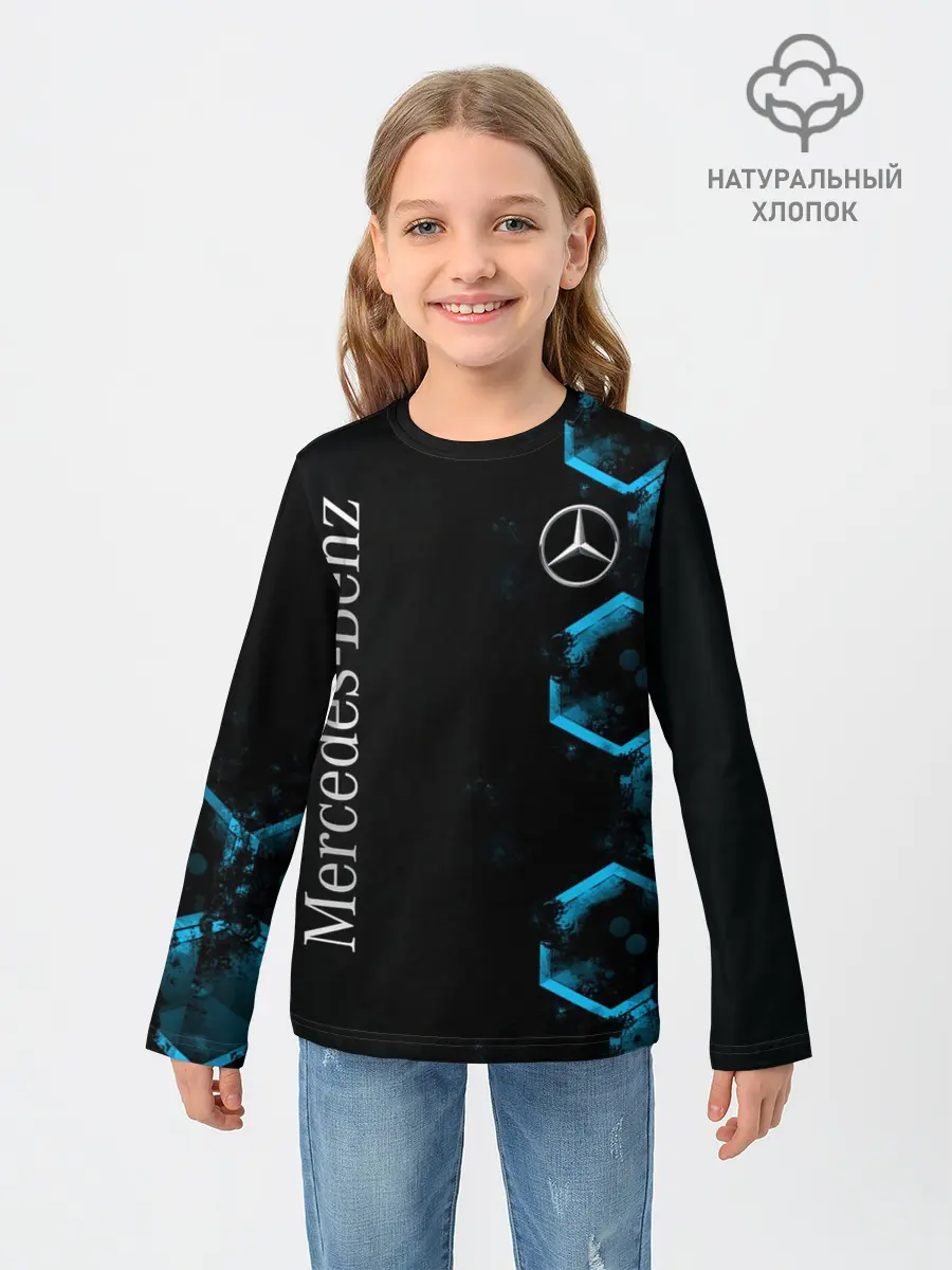 Детский лонгслив / Mercedes | Мерседес | Неон