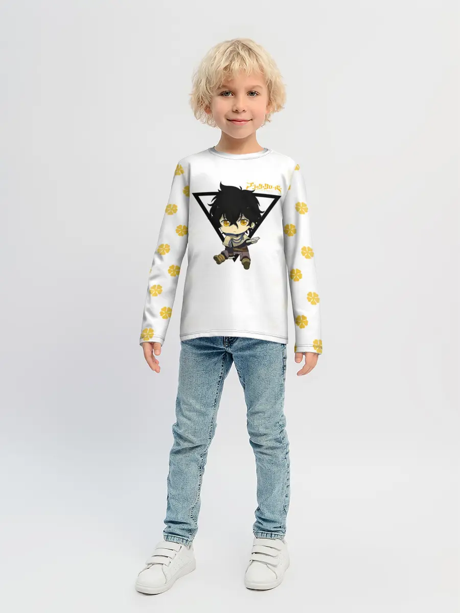 Детский лонгслив / Юно с книгой Черный Клевер